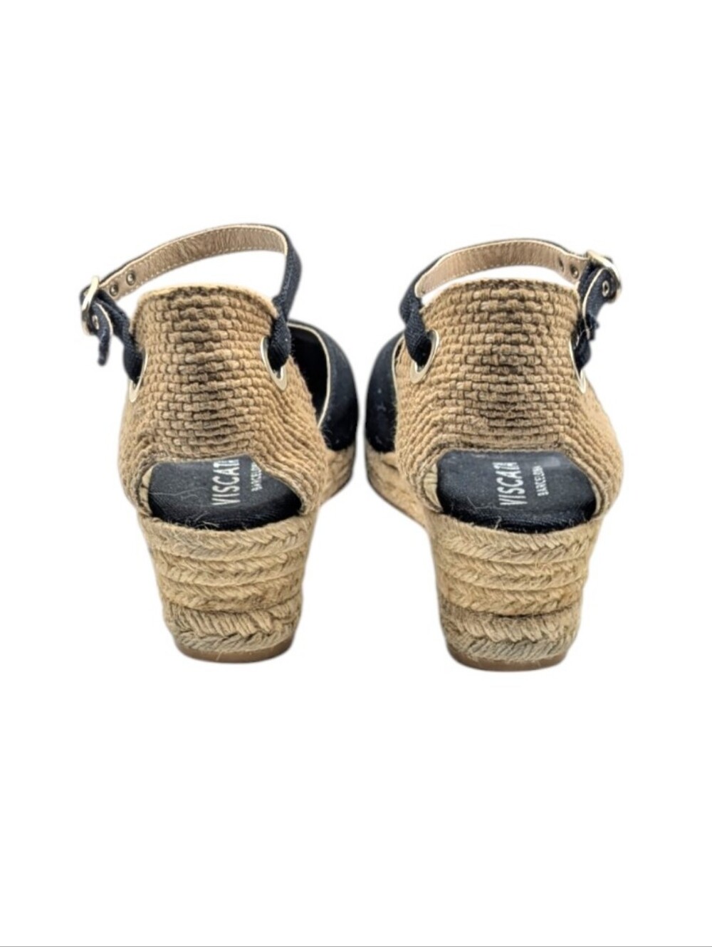 Viscata Pubol Black Canvas Espadrille Wedge Sandals Size 39 US 8 EUC $135 S4144 - Picture 12 of 12